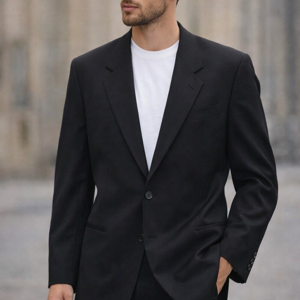 Vtg 80s 90s Giorgio Armani Le Collezioni Wool Blazer Black Italian Heritage 42L